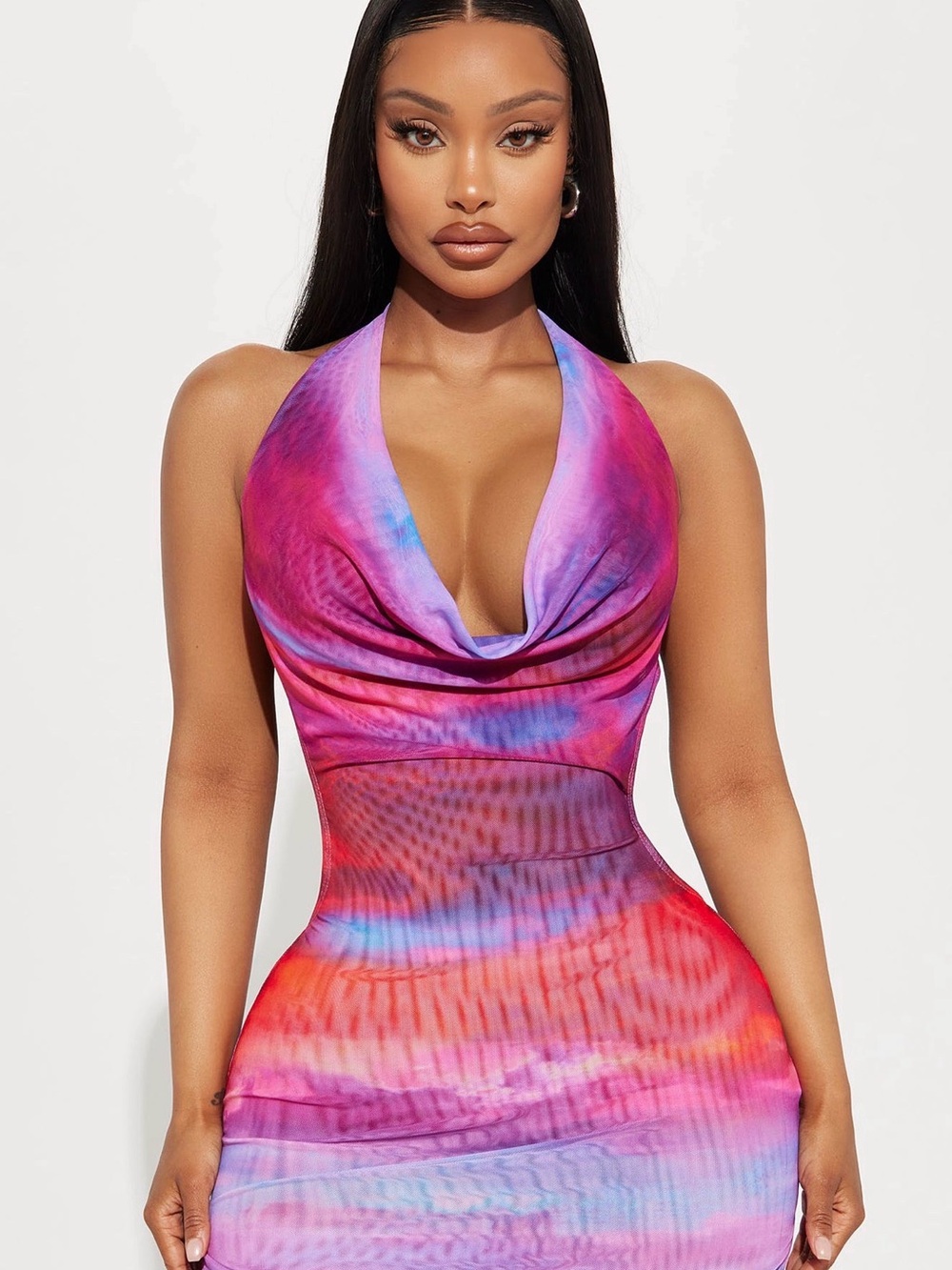 Fashion Nova Pink Purple Red Ombre Halter Mini Dress